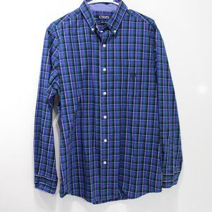 Chaps Easy Care Mens Plaid Button Down Shirt Mens Size M Blue Green Long Sleeve